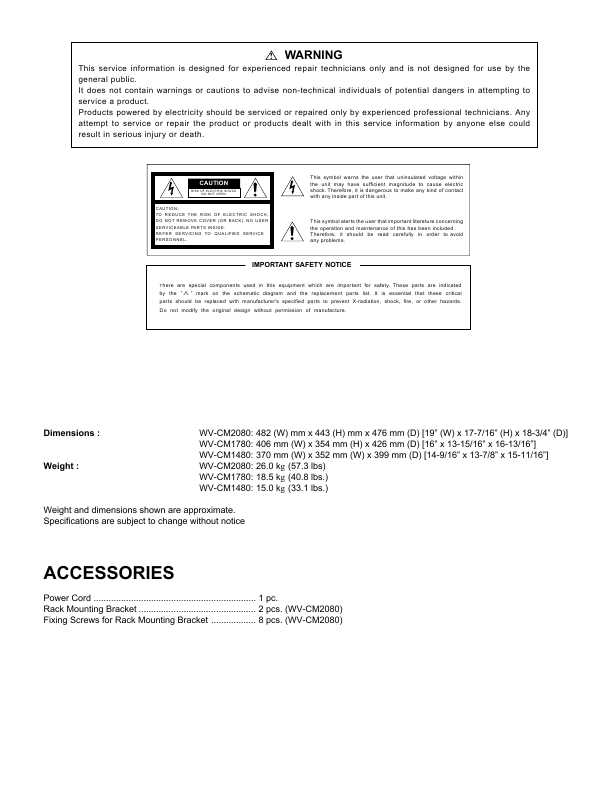 Сервисная инструкция Panasonic WV-CM1480, WV-CM1780, WV-CM2080