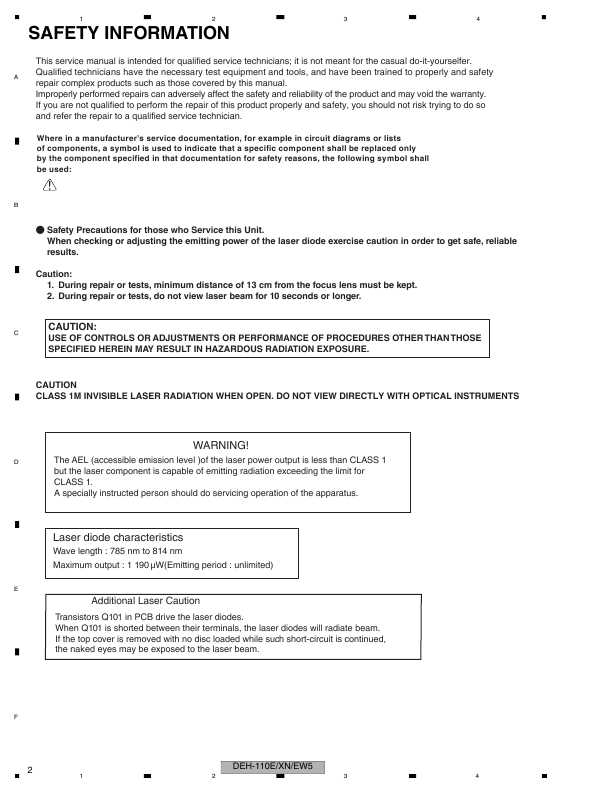 Сервисная инструкция Pioneer DEH-110E, DEH-112E