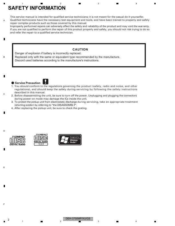 Сервисная инструкция Pioneer DEH-3750MP, DEH-3770MP
