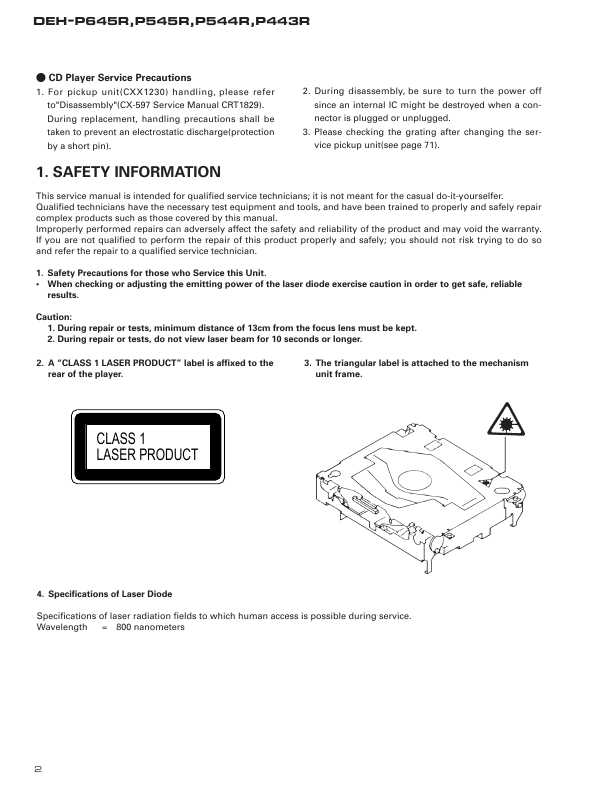 Сервисная инструкция Pioneer DEH-P443R, DEH-P544R, DEH-P545R, DEH-P645R