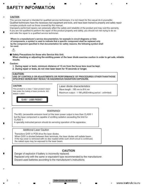 Сервисная инструкция PIONEER DEH-S010UB, S100UBB, S101UB