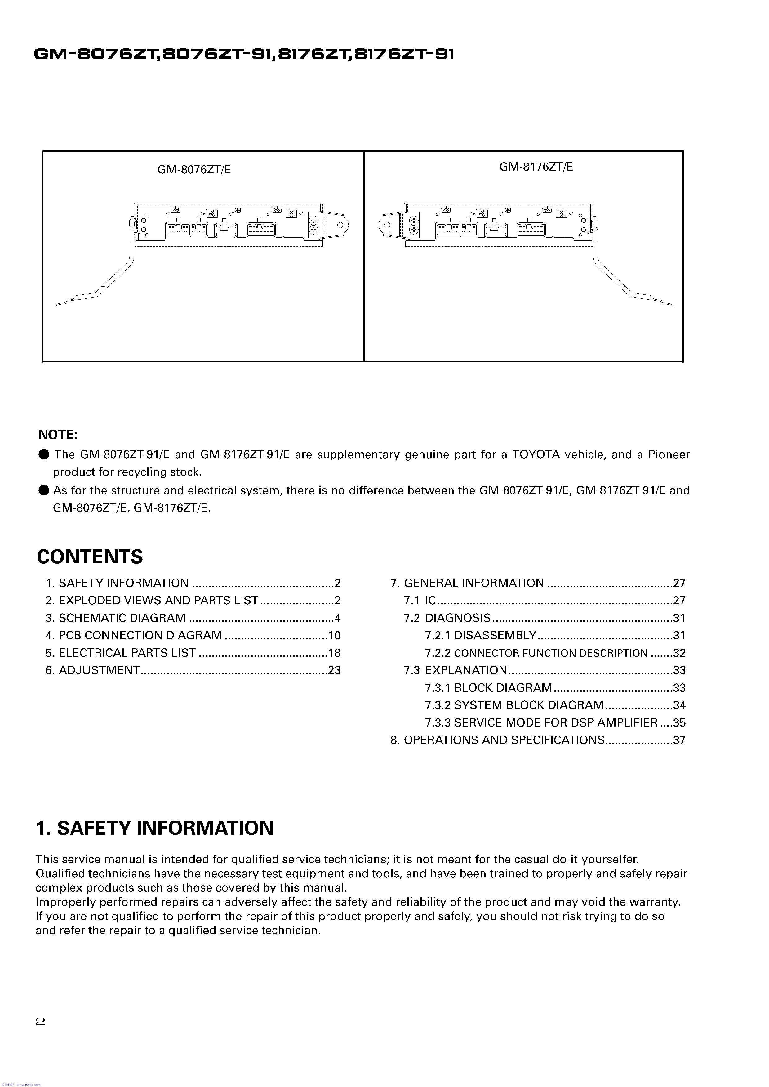 Сервисная инструкция Pioneer GM-8076, 8176