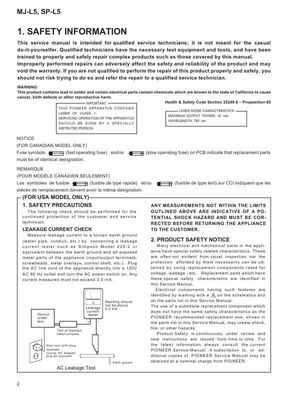 Сервисная инструкция Pioneer MJ-L5, SP-L5