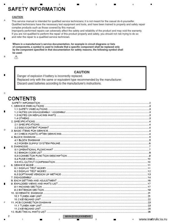Сервисная инструкция PIONEER MVH-S11UI, S110UI, S115UI