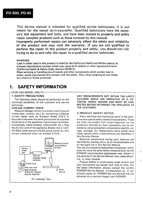 Сервисная инструкция Pioneer PD-95, PD-S95