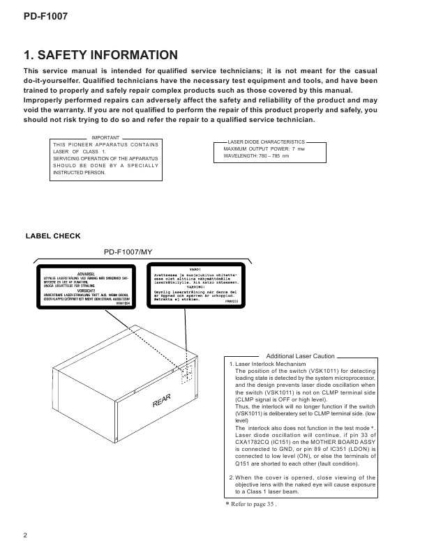 Сервисная инструкция Pioneer PD-F1007
