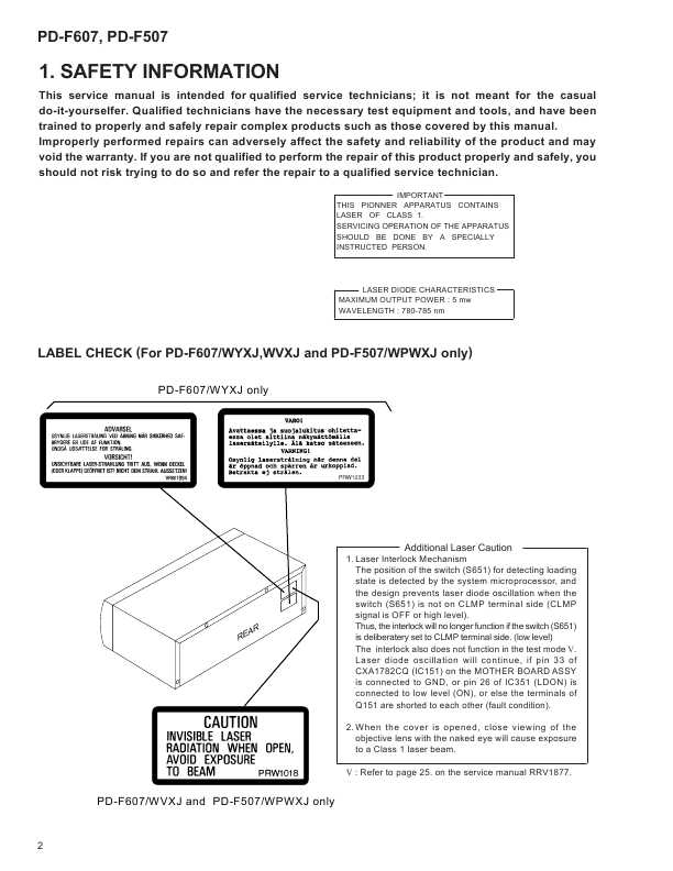 Сервисная инструкция Pioneer PD-F507, PD-F607