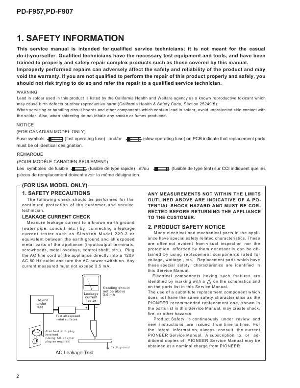 Сервисная инструкция Pioneer PD-F907, PD-F957