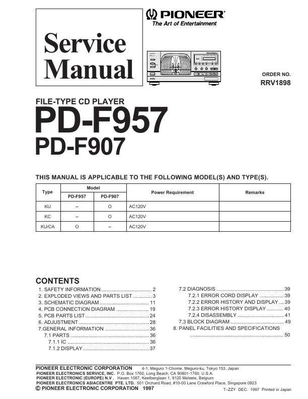 Сервисная инструкция Pioneer PD-F907, PD-F957 Optimus