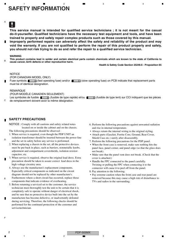 Сервисная инструкция Pioneer PDP-50FXE10, PDP-505MX
