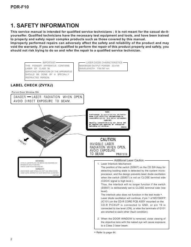 Сервисная инструкция Pioneer PDR-F10