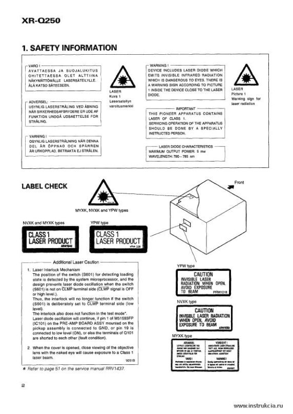 Сервисная инструкция PIONEER XR-Q250, RRV1679