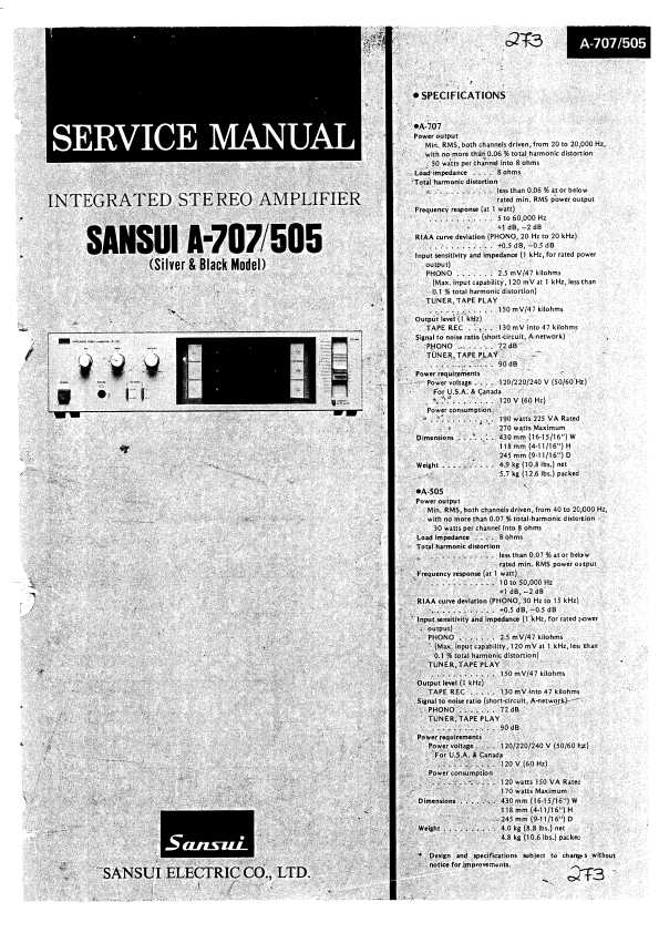 Сервисная инструкция Sansui A-501, A-510
