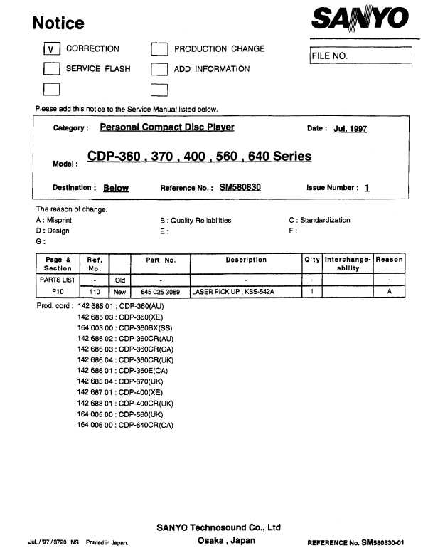 Сервисная инструкция Sanyo CDP-360, CDP-370, CDP-400