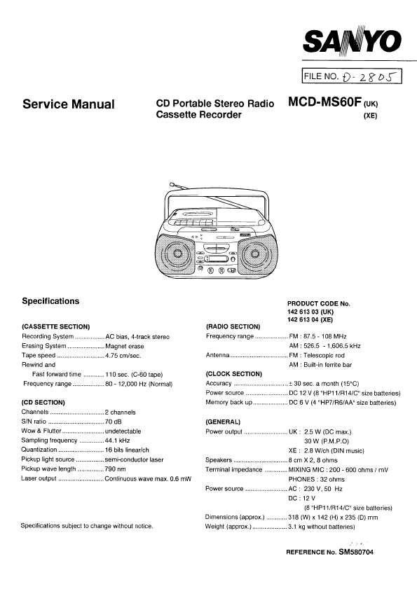 Сервисная инструкция Sanyo MCD-MS60F