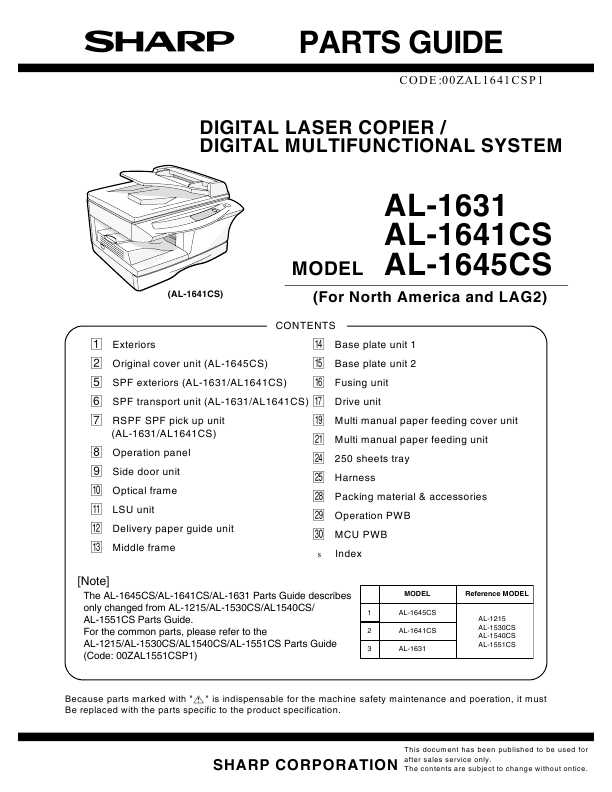 Сервисная инструкция Sharp AL-1631, 1641CS, 1645CS