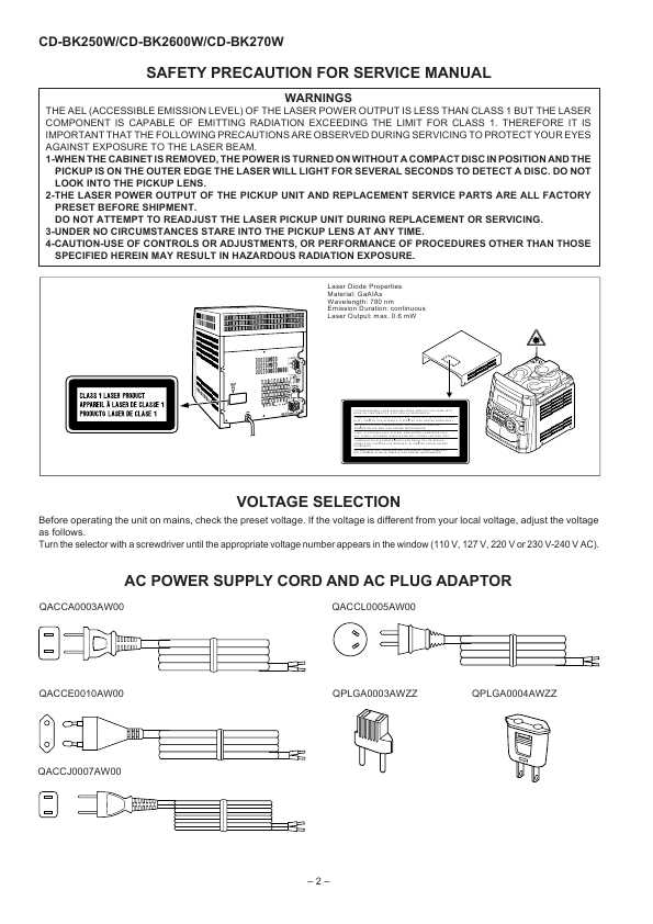 Сервисная инструкция Sharp CD-BK250W, CD-BK2600W, CD-BK270W