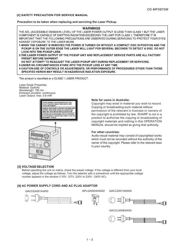 Сервисная инструкция Sharp CD-MPX870W