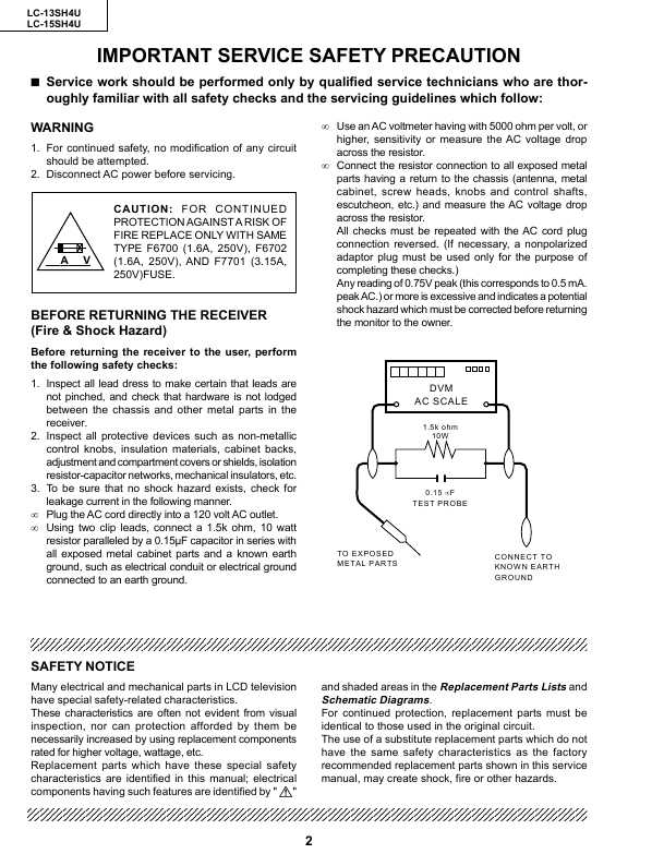 Сервисная инструкция Sharp LC-13SH4U, LC-15SH4U