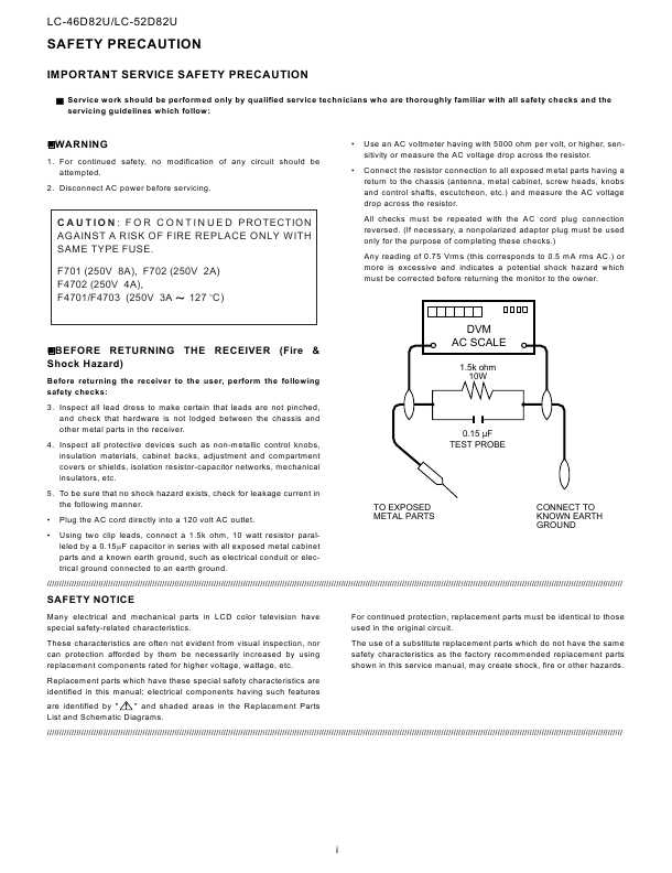 Сервисная инструкция Sharp LC-46D82U, LC-52D82U