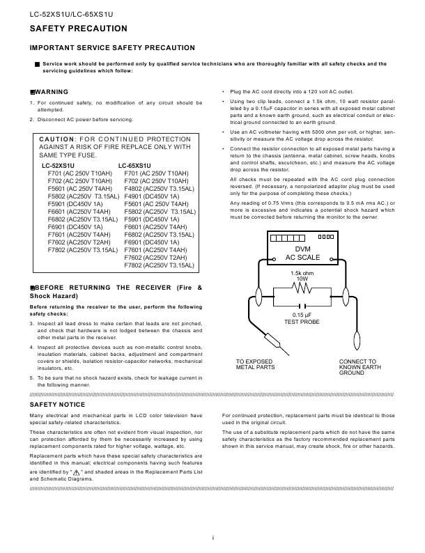 Сервисная инструкция Sharp LC-52XS1U, LC-65XS1U