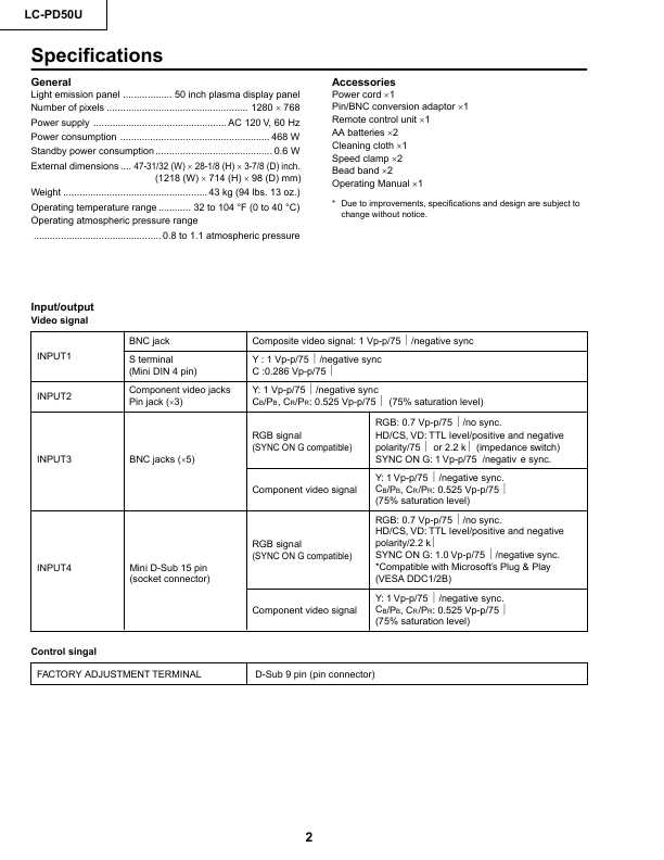 Сервисная инструкция Sharp LC-PD50U