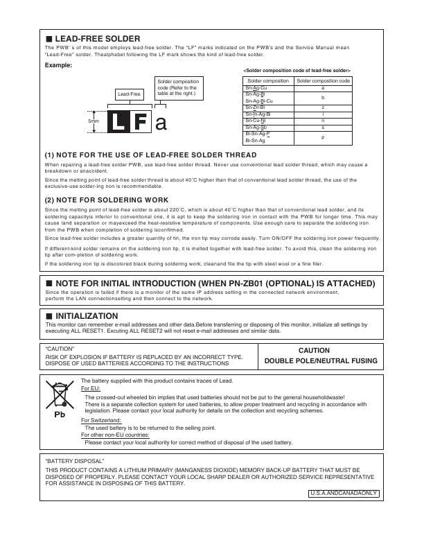 Сервисная инструкция Sharp PN-A601 PN-ZB01 PN-ZR01