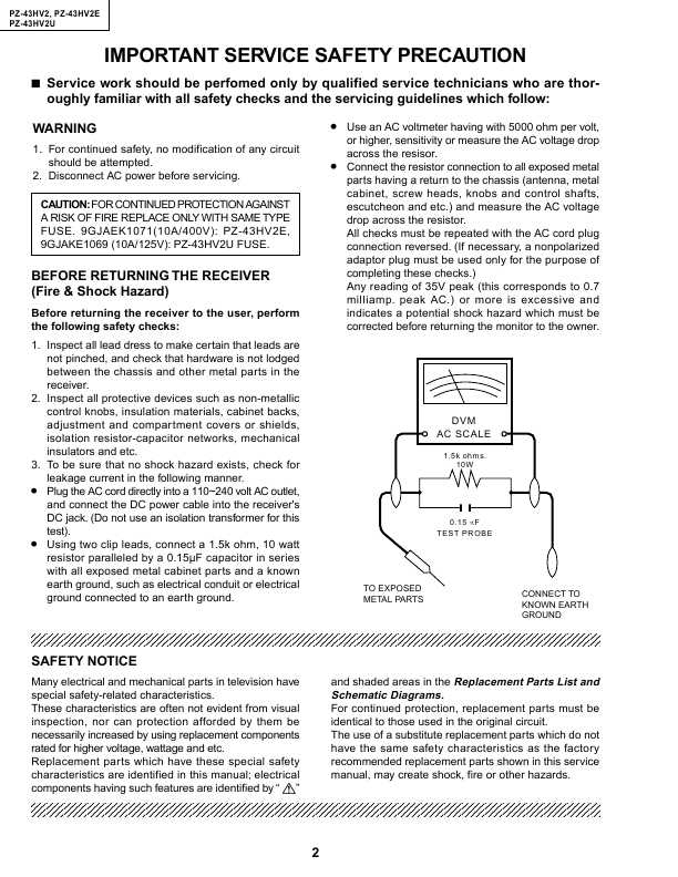 Сервисная инструкция Sharp PZ-43HV2, PZ-43HV2E, PZ-43HV2U