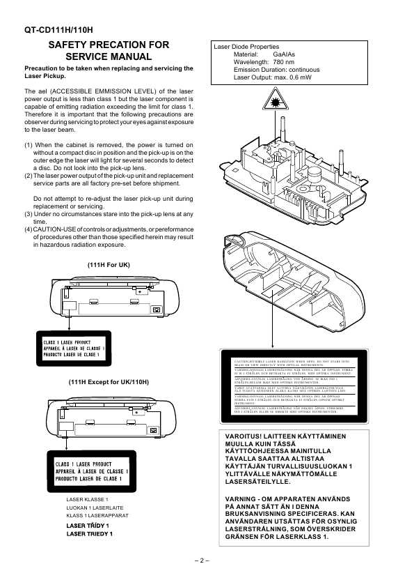 Сервисная инструкция Sharp QT-CD110H, QT-CD111H