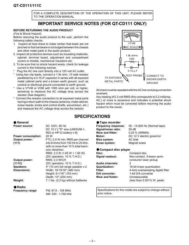 Сервисная инструкция Sharp QT-CD111