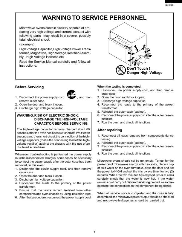 Сервисная инструкция Sharp R-318BK