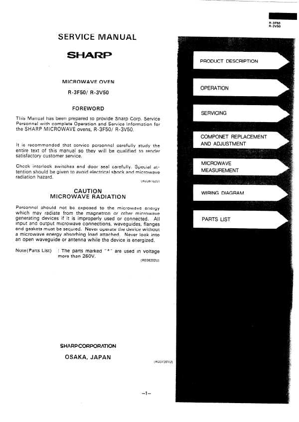 Сервисная инструкция Sharp R-3F50, R-3V50