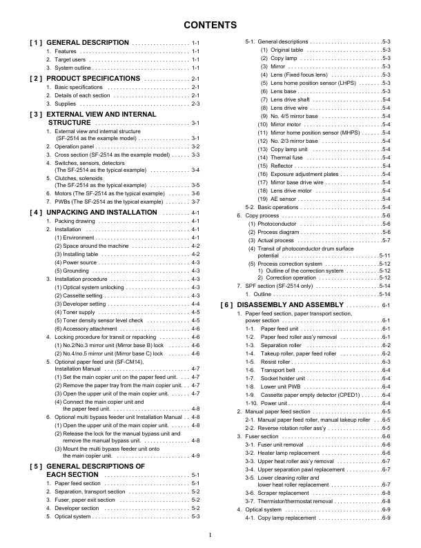 Сервисная инструкция Sharp SF-2314, SF-2414, SF-2514