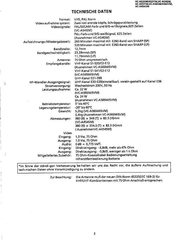 Сервисная инструкция Sharp VC-A52, VC-A54, VC-A55, VC-A56, VC-A454