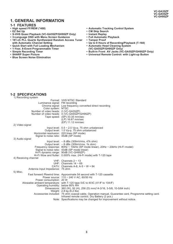 Сервисная инструкция Sharp VC-GA35ZP, VC-GA55ZP, VC-GH95ZP