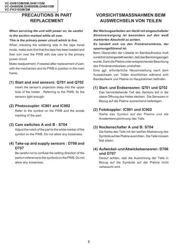 Сервисная инструкция Sharp VC-GH60, VC-GH61, VC-GH600, VC-GH601, VC-GH611, VC-FH310