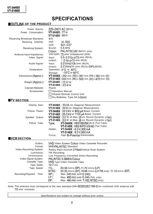 Сервисная инструкция Sharp VT-3448X, VT-5148X