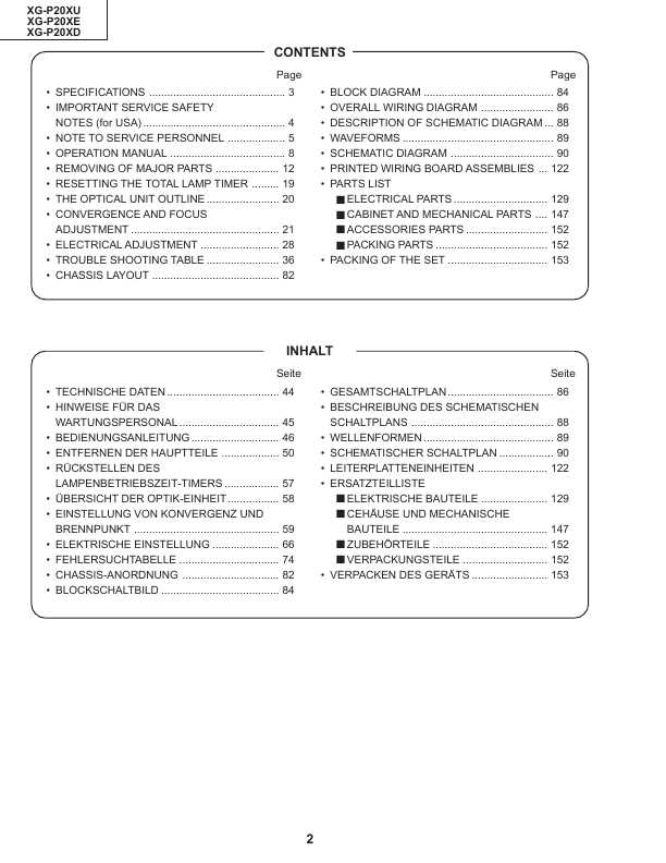 Сервисная инструкция Sharp XG-P20XU, XG-P20XE, XG-P20XD