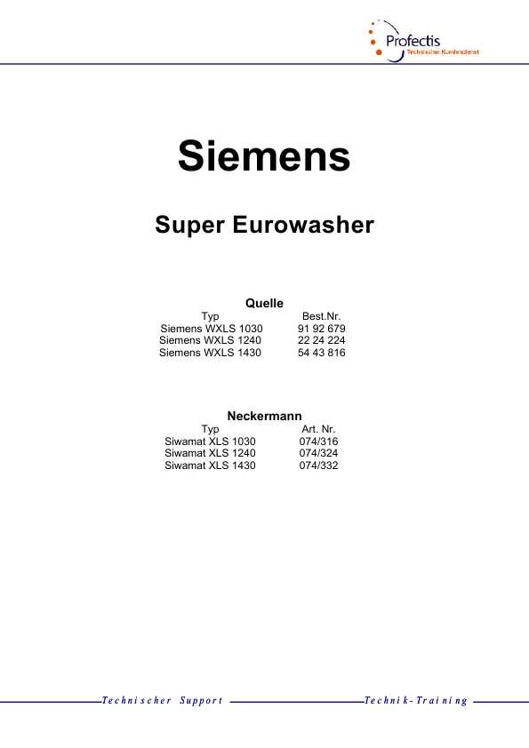 Сервисная инструкция Siemens XLS-1030, XLS-1240, XLS-1430, WXLS-1030, WXLS-1240, WXLS-1430 SIWAMAT
