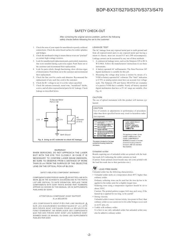 Сервисная инструкция Sony BDP-S270, BDP-S370, BDP-S373, BDP-S470