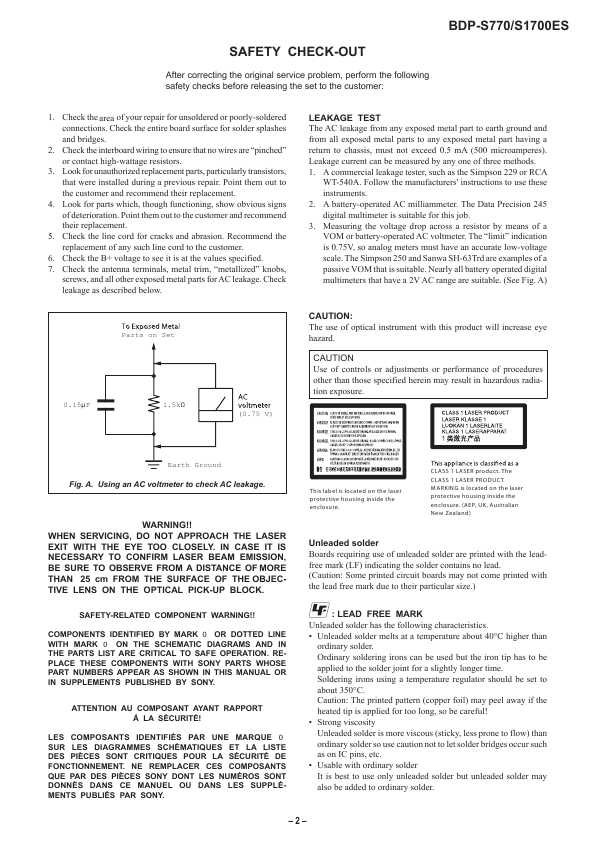 Сервисная инструкция Sony BDP-S770, BDP-S1700ES