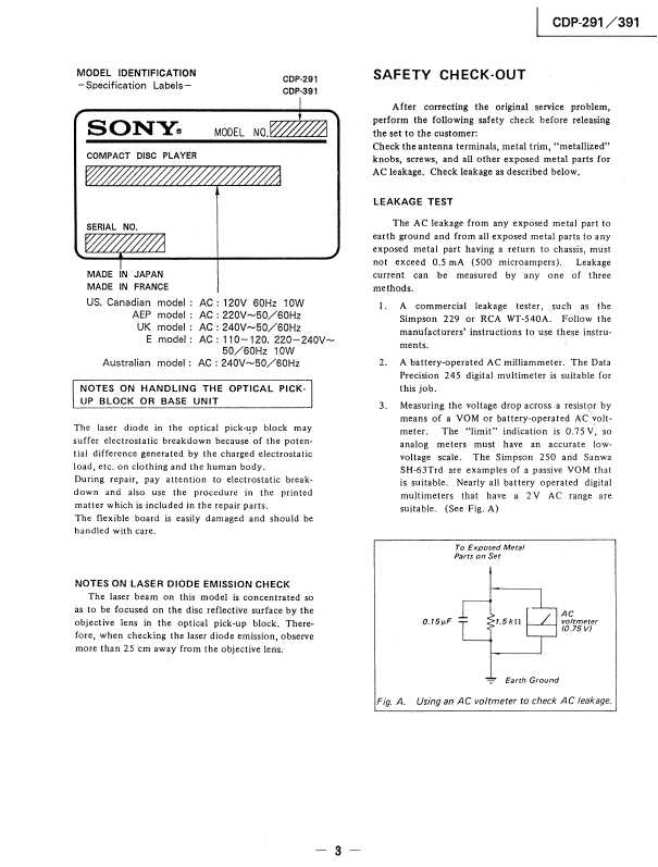 Сервисная инструкция Sony CDP-291, CDP-391