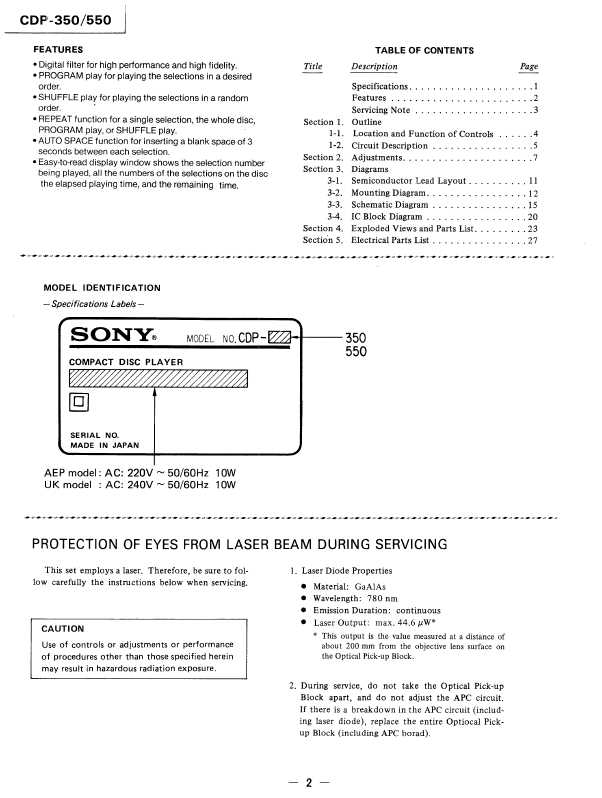 Сервисная инструкция Sony CDP-350, CDP-550