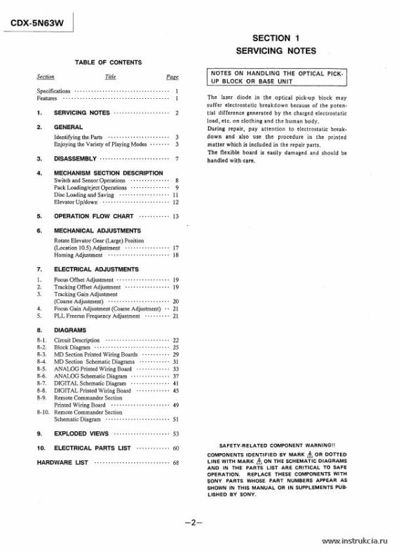 Сервисная инструкция SONY CDX-5N63W