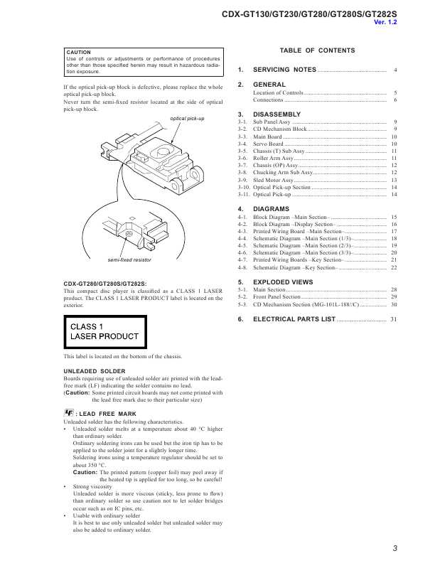 Сервисная инструкция Sony CDX-GT130, CDX-GT230, CDX-GT280S, CDX-GT282S