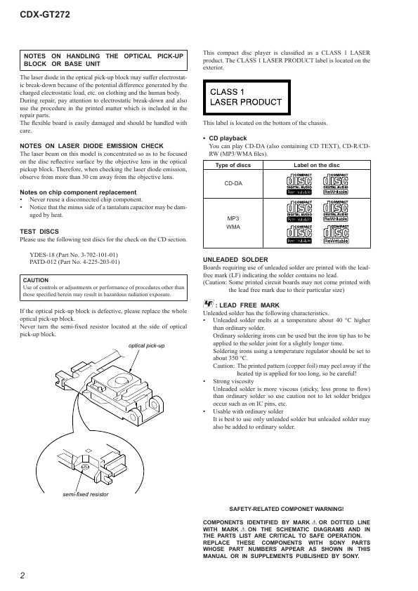 Сервисная инструкция Sony CDX-GT272