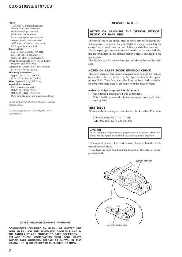 Сервисная инструкция Sony CDX-GT929U, CDX-GT970US