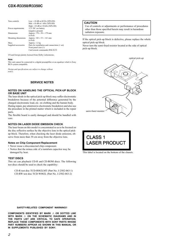 Сервисная инструкция Sony CDX-R3350, CDX-R3350C