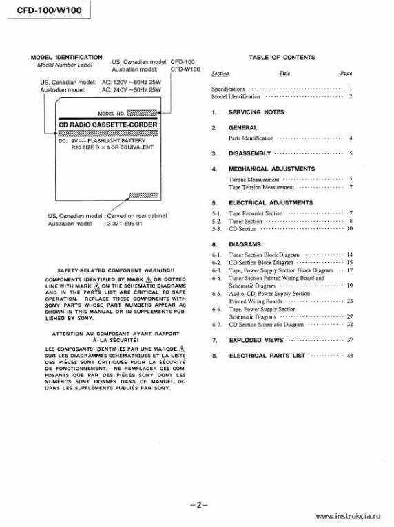 Сервисная инструкция SONY CFD-100, W100