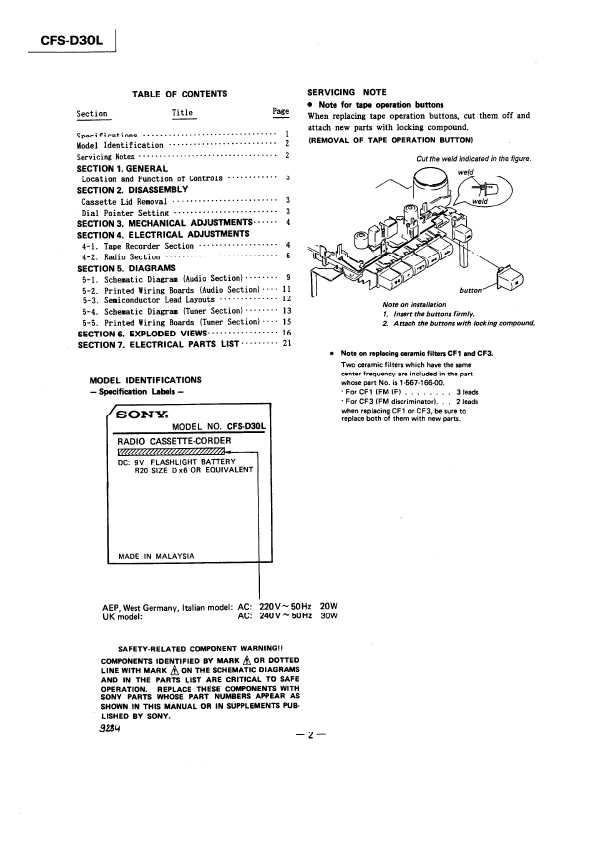 Сервисная инструкция Sony CFS-D30L